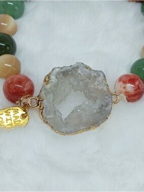 Flash sale! Designer Quality!Multi-Color Agate Beaded Bracelet with Druzy Center